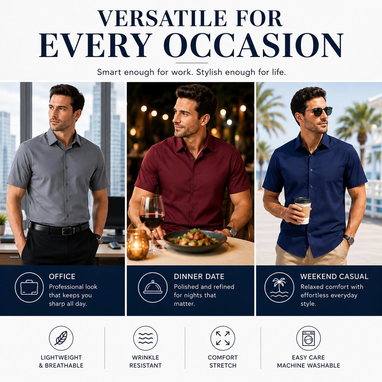 Men's Short Sleeve Stretch Dress Shirt
