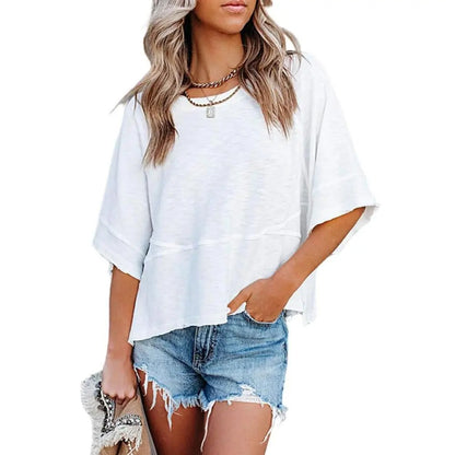 Women's Oversized Batwing Half Sleeve T-Shirt Casual Crewneck Flowy Loose Fit Minimalist Top