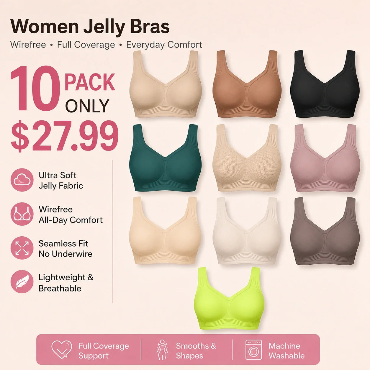 🔥 Clearance Sale — Limited Stock! 🔥Women Jelly Bras Wirefree Full Coverage No Underwire
