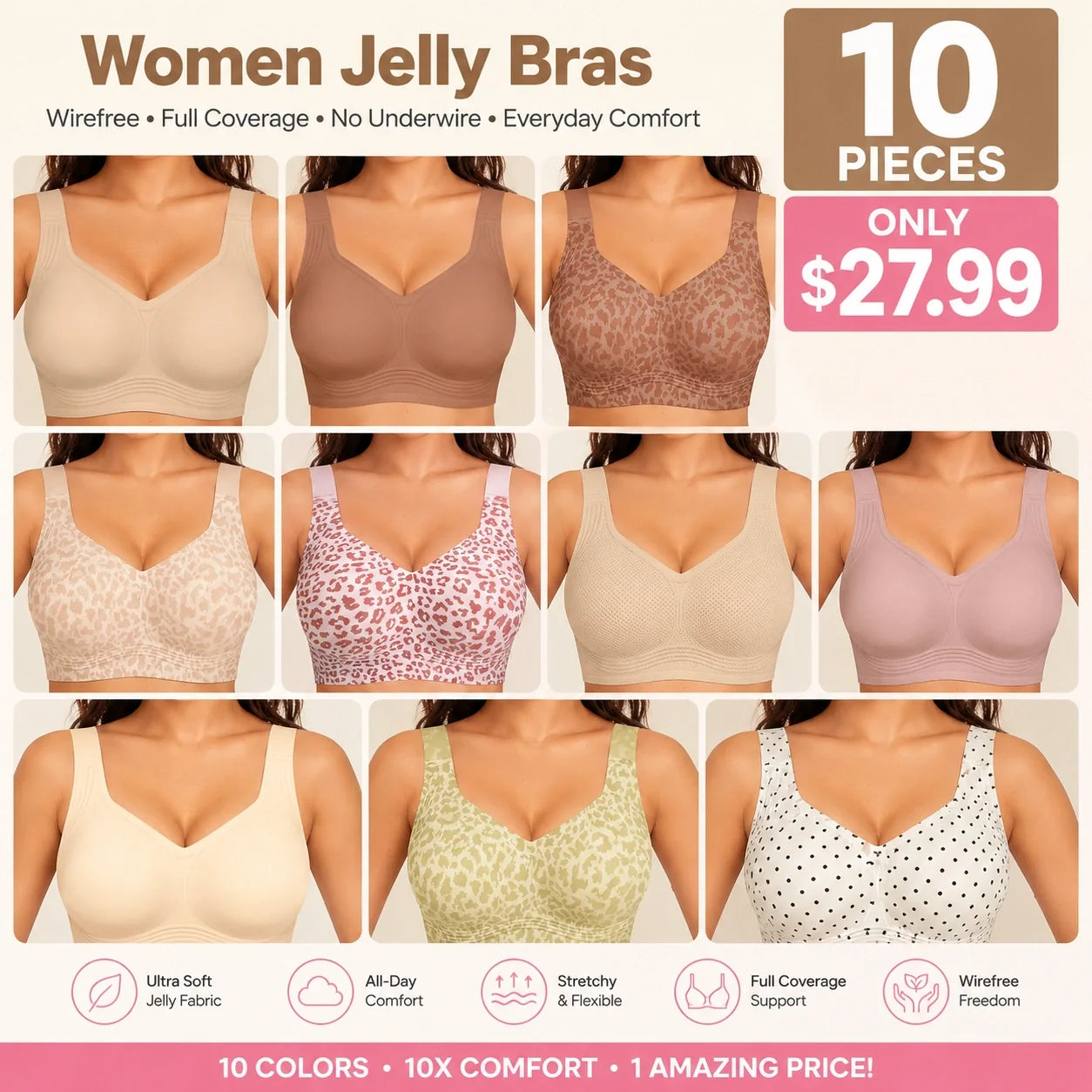 🔥 Clearance Sale — Limited Stock! 🔥Women Jelly Bras Wirefree Full Coverage No Underwire