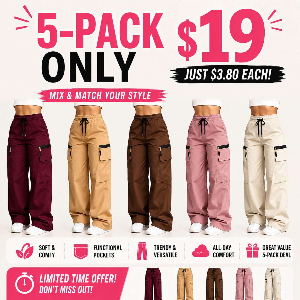 Women’s lightweight loose cargo pants with multiple pockets