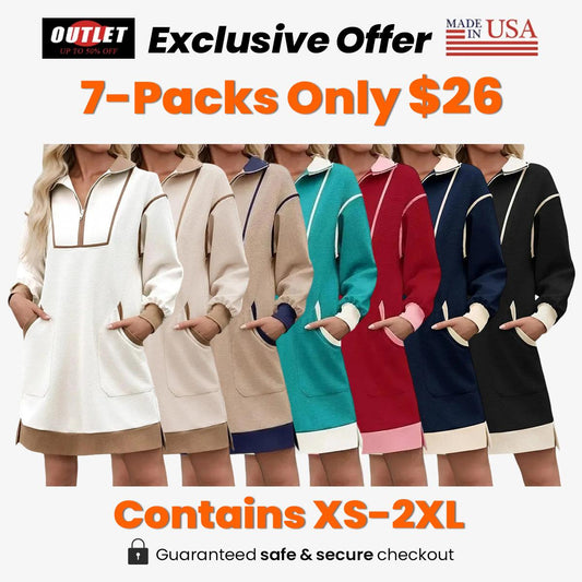 Women's Half Zip Contrast Trim Pocket Dress