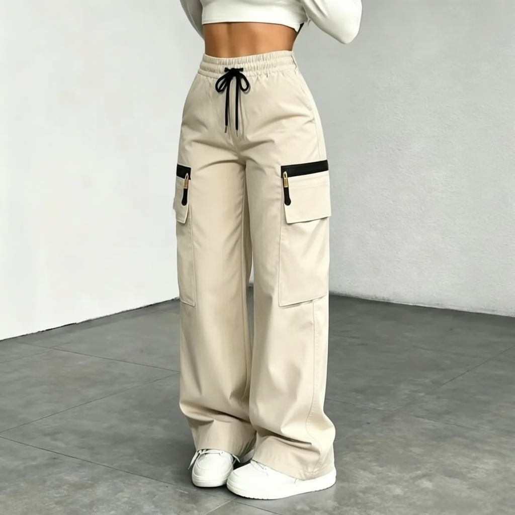 Women’s lightweight loose cargo pants with multiple pockets