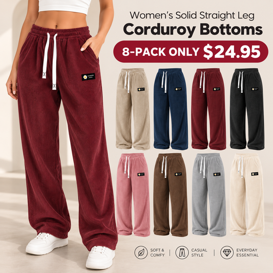 Women's Solid Straight Leg Corduroy Bottoms-