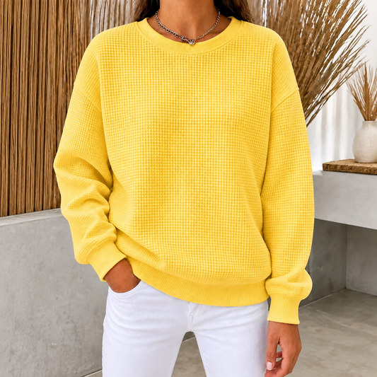🔥Women's Waffle Knit Crewneck Sweatshirt