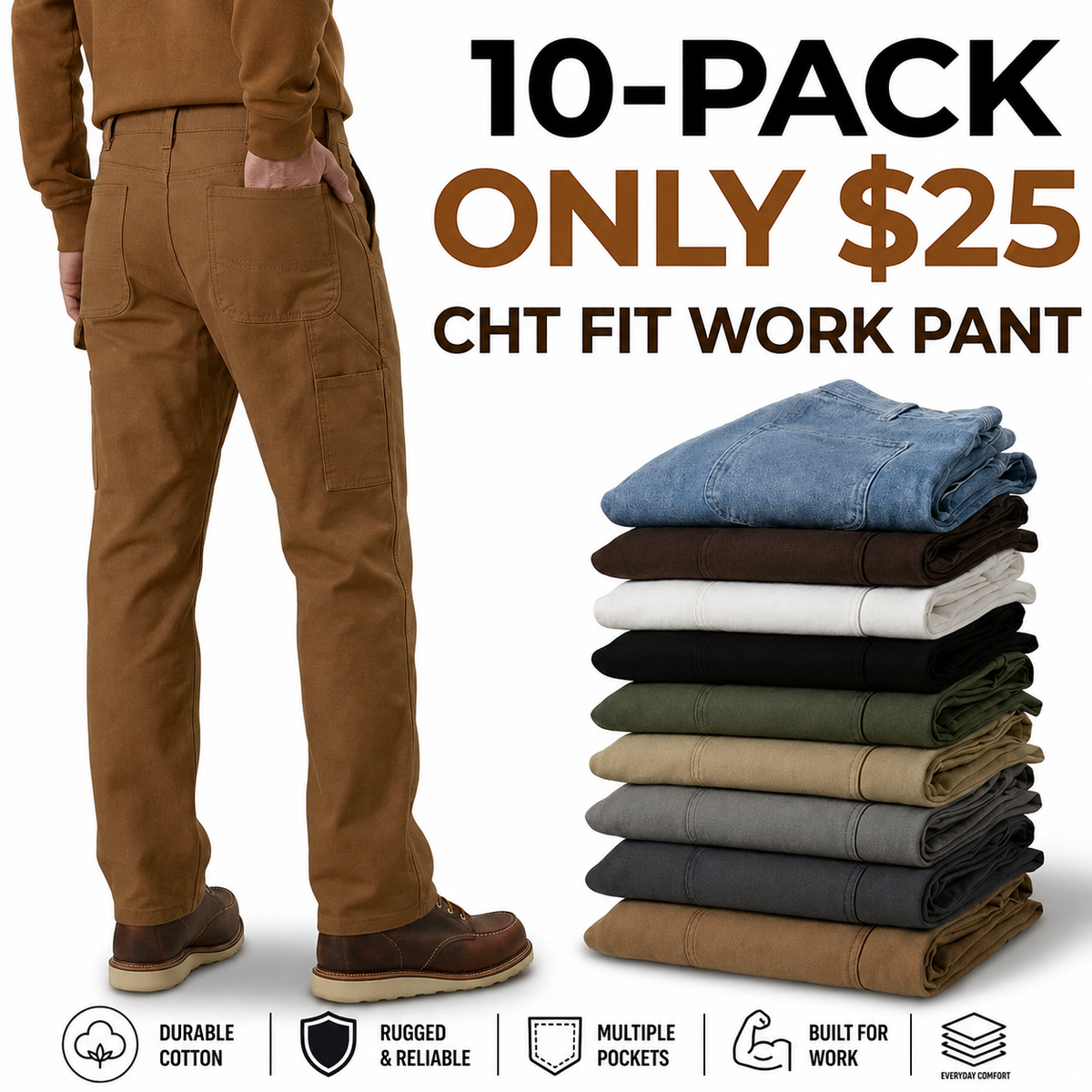 Ends at Midnight ! Men's Flex Relaxed Straight Work Pants Rigby Pant